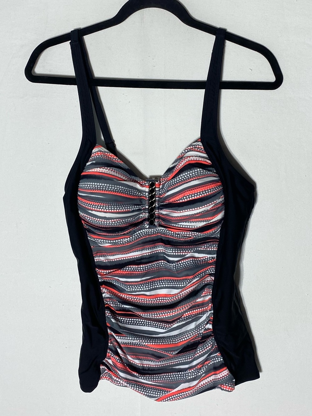 5/$25 Point Zero Coral Black White Striped Tankini Top Bikini Top Swim Top 14